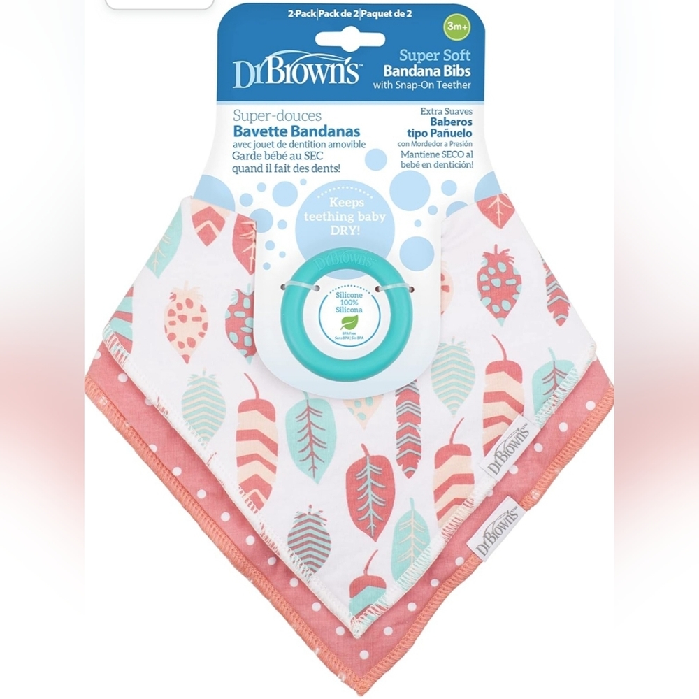 NWT!!! Dr. Brown’s Bandana Bibs with Teether, Teething Ring (3m+) Bundle & Save